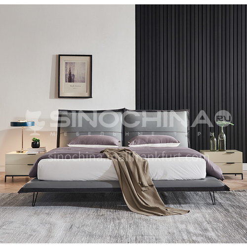 BC-2001- Russian imported larch, first layer of calf leather, solid wood steel frame, dense row skeleton linen decoration, solid wood board, high-density sponge bag, light luxury bed with hardware feet